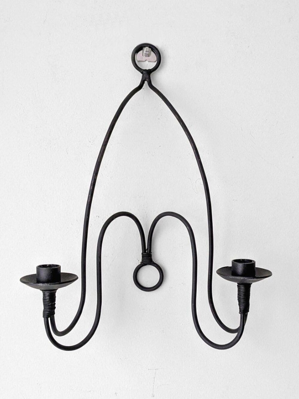 modernist wrought iron double arm wall-hanging candle sconce